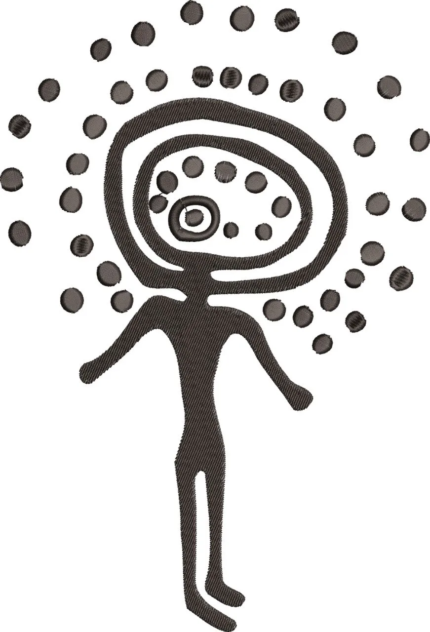 Alternative view of  Abstract Human Figure with Swirl Head and Dots 