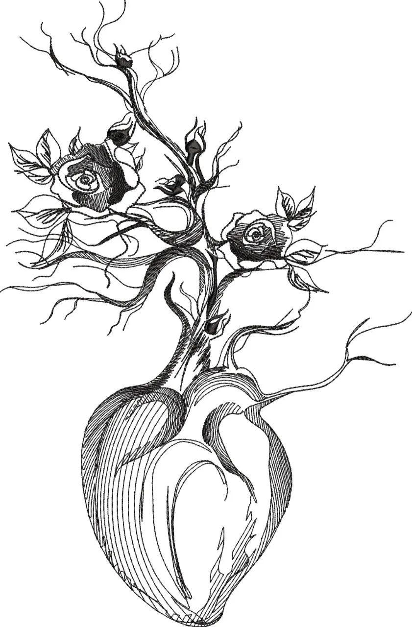 Alternative view of  Anatomical Heart with Rose Branches 