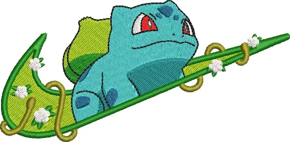 Alternative view of  Bulbasaur on Leaf Vine Embroidery 