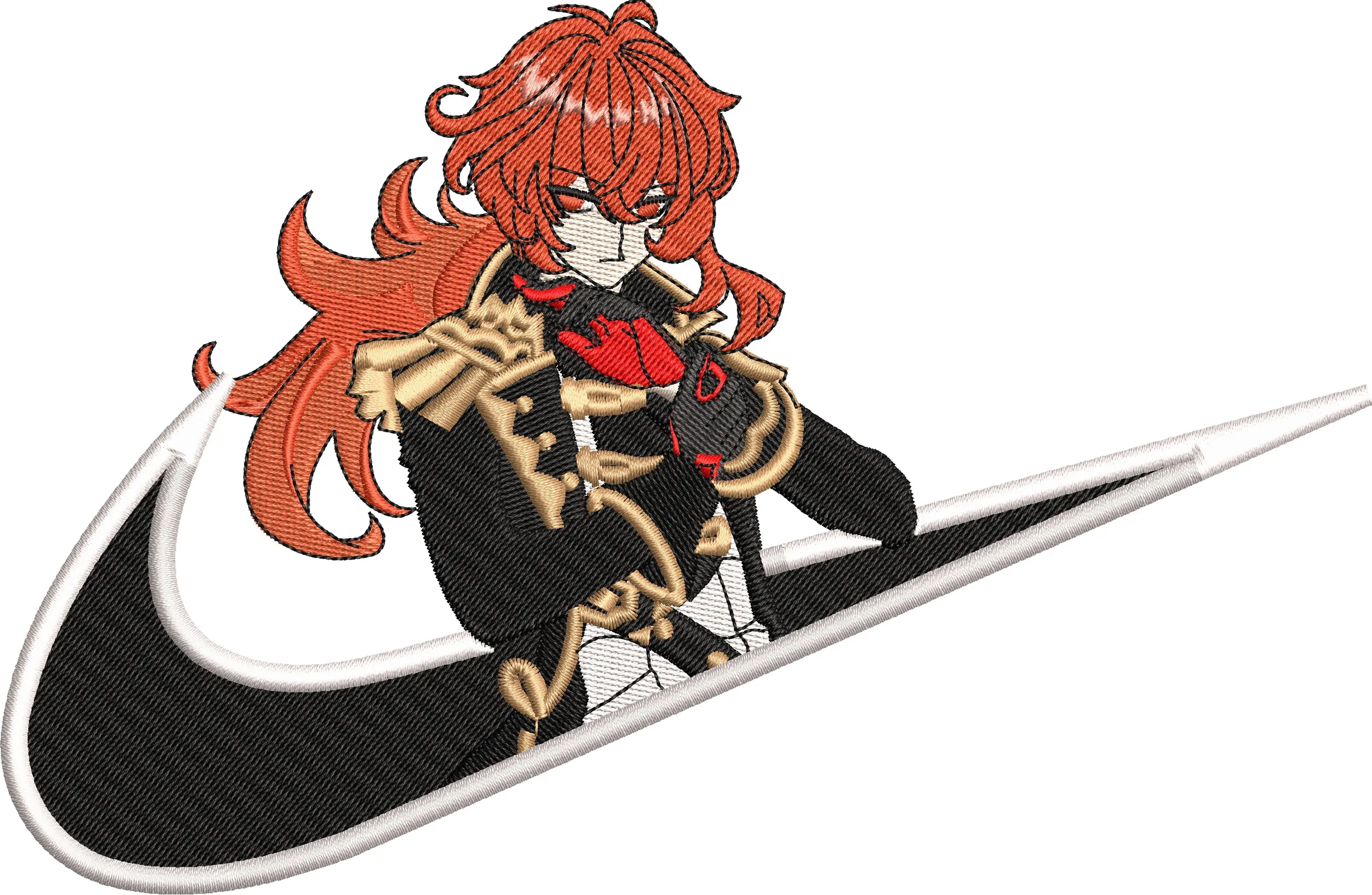 Alternative view of  Diluc from Genshin Impact with Nike Swoosh 
