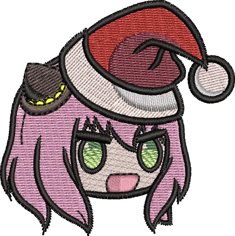 Alternative view of  Pink Haired Chibi Girl with Santa Hat Embroidery 