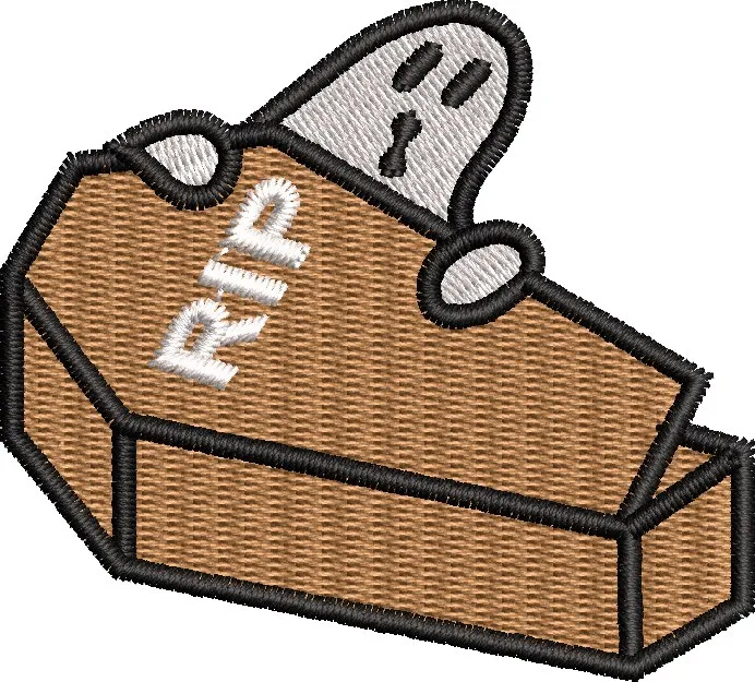 Alternative view of  Sad Ghost in Coffin with RIP 