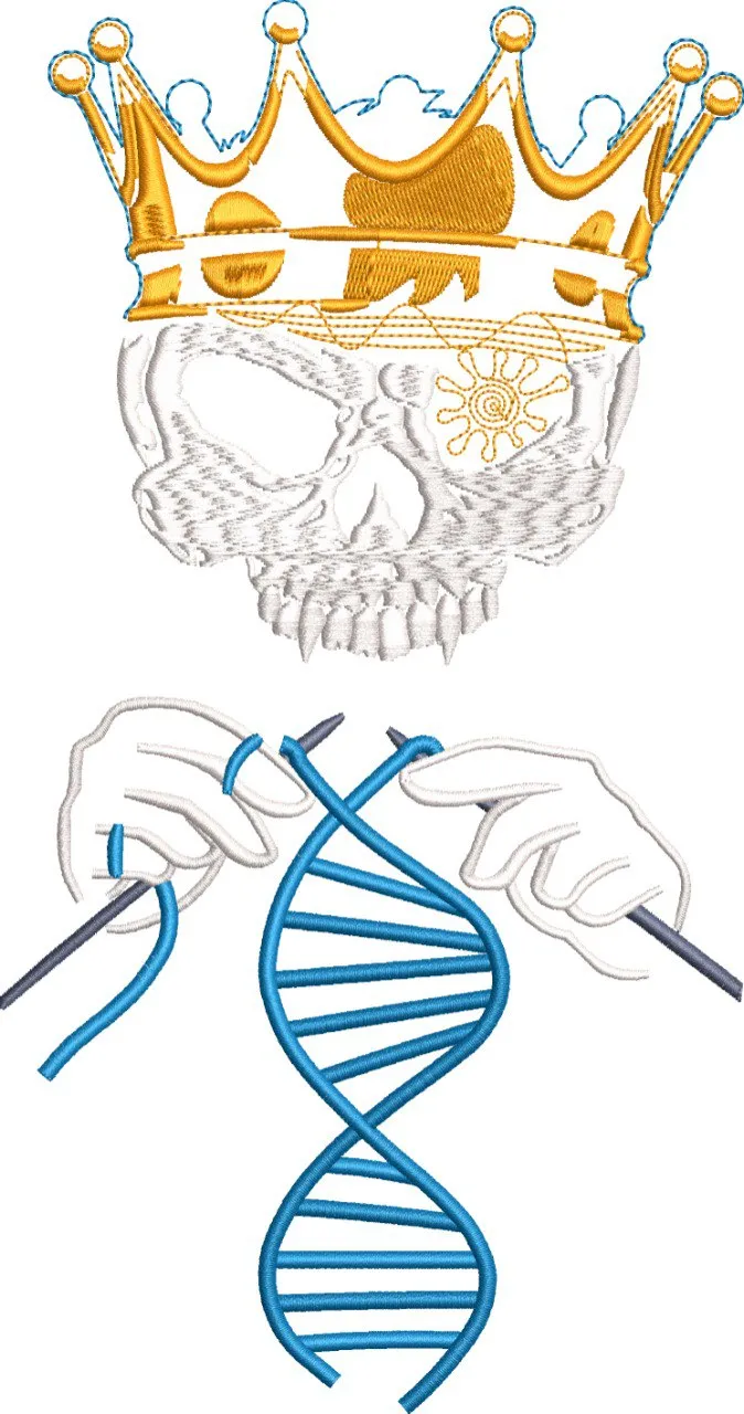 Alternative view of  Skull with Crown and Hands Knitting DNA 
