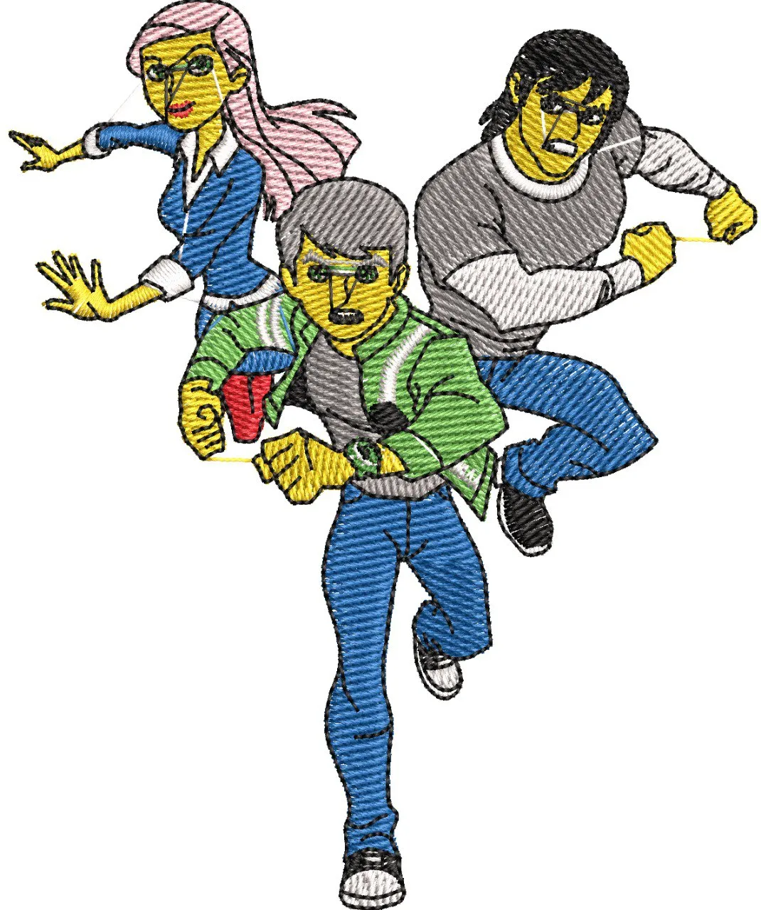 Alternative view of  Three Cartoon Heroes in Action Pose 