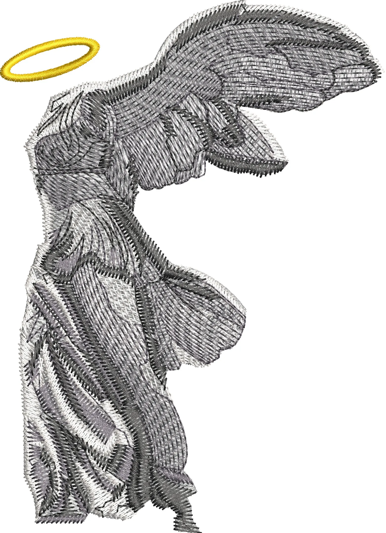 Alternative view of  Winged Victory of Samothrace with Halo Embroidery 