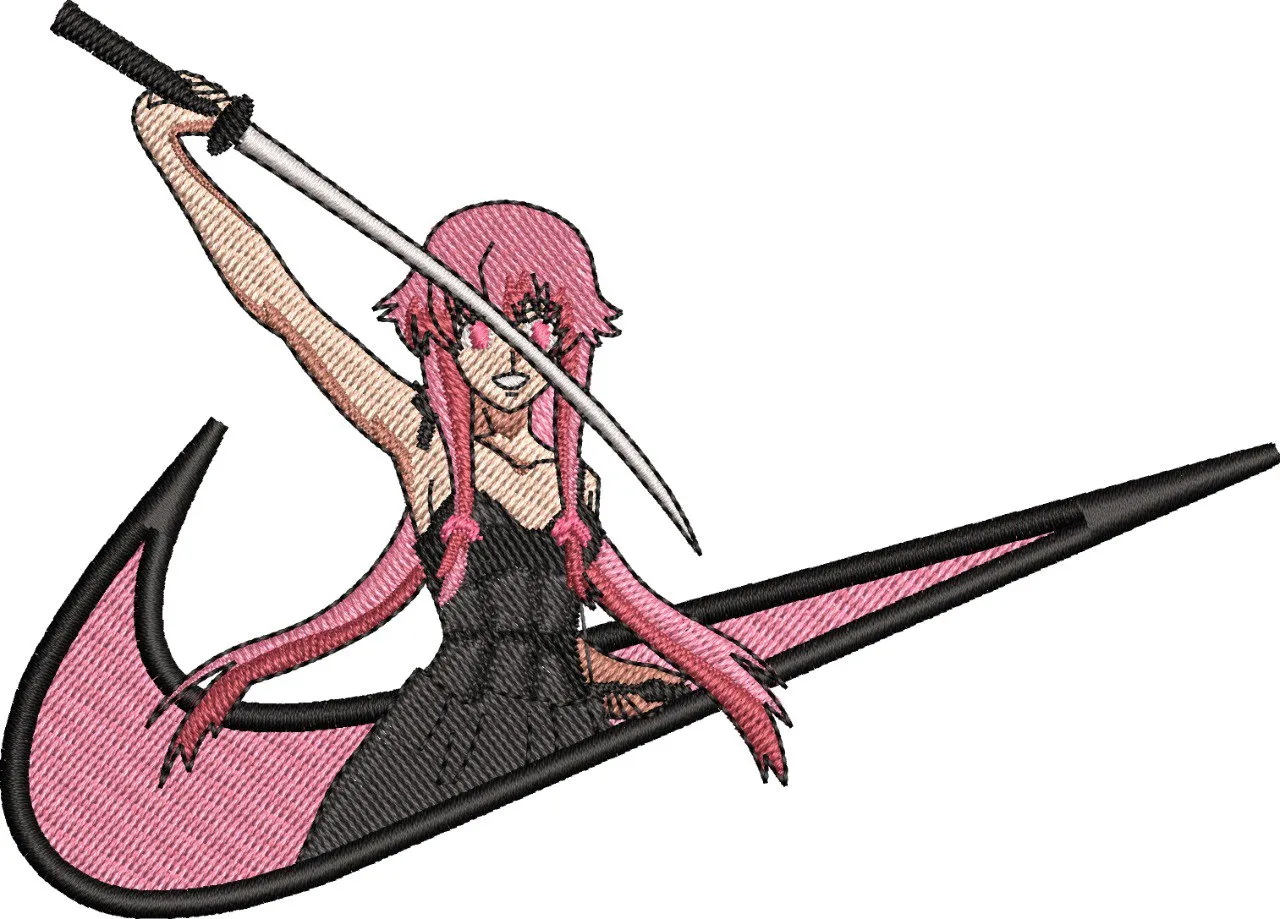 Alternative view of  Yuno Gasai with Katana in Pink Nike Logo 