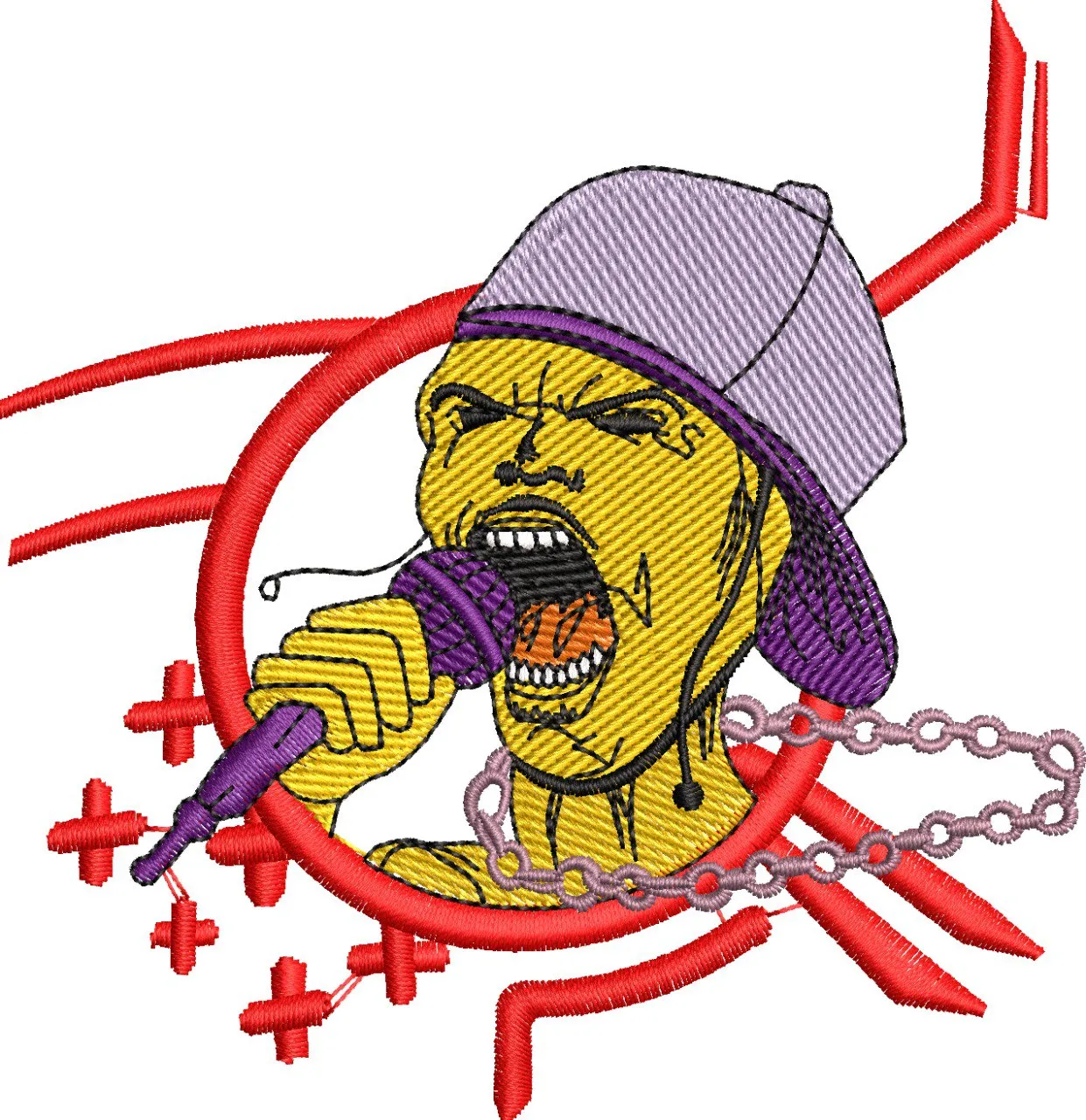  Angry Rapper with Microphone and Chain  embroidery pattern preview
