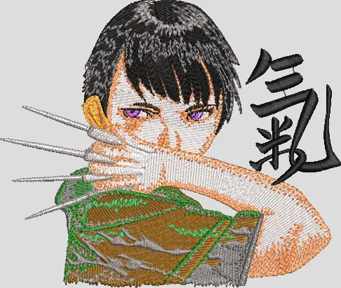  Anime Boy with Claws and Kanji  embroidery pattern preview