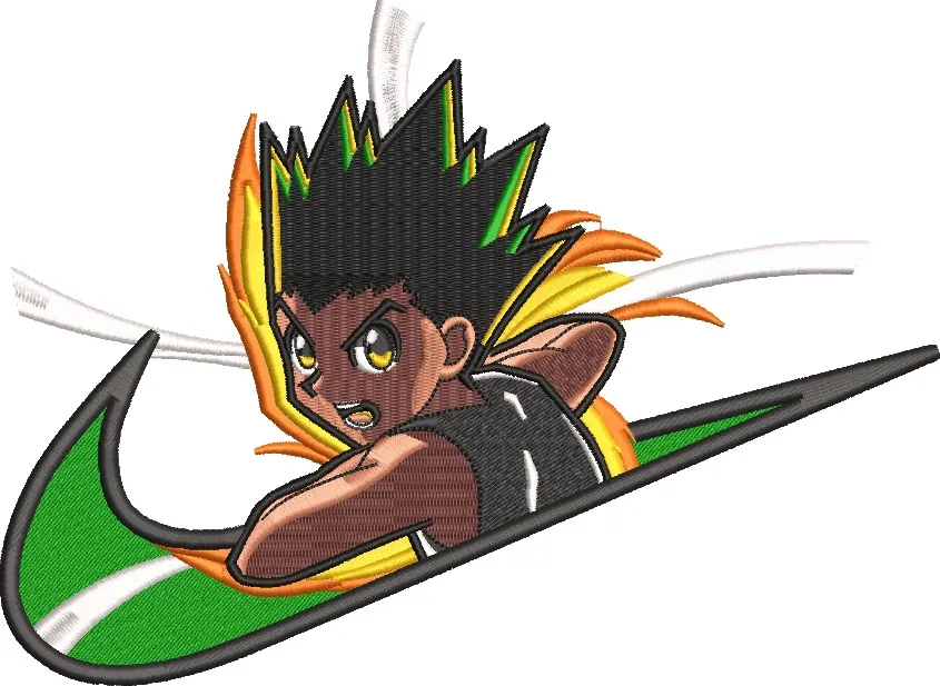  Anime Boy with Nike Swoosh and Flame Effects  embroidery pattern preview