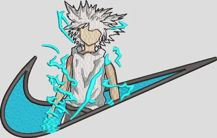  Anime Character with Spiky Hair and Lightning inside Nike Logo  embroidery pattern preview