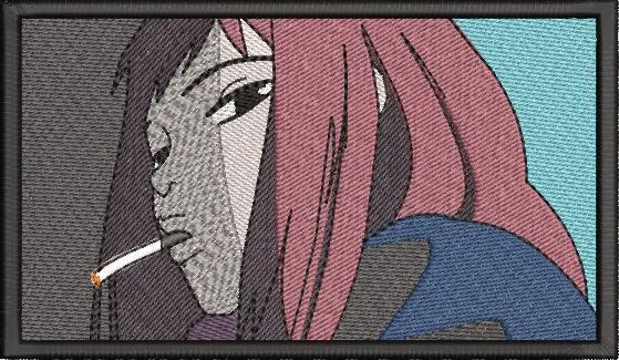  Anime Girl Smoking Embroidered Patch  embroidery pattern preview