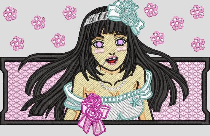  Anime Girl with Roses and Pink Background  embroidery pattern preview