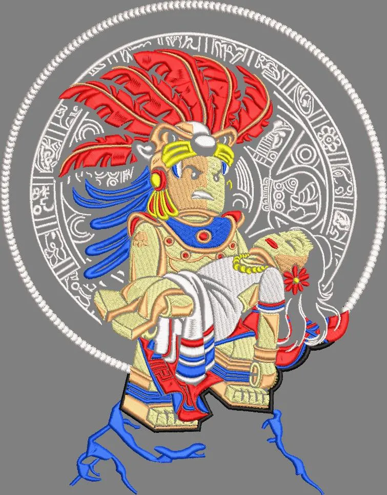  Aztec Warrior with Woman and Calendar Stone  embroidery pattern preview