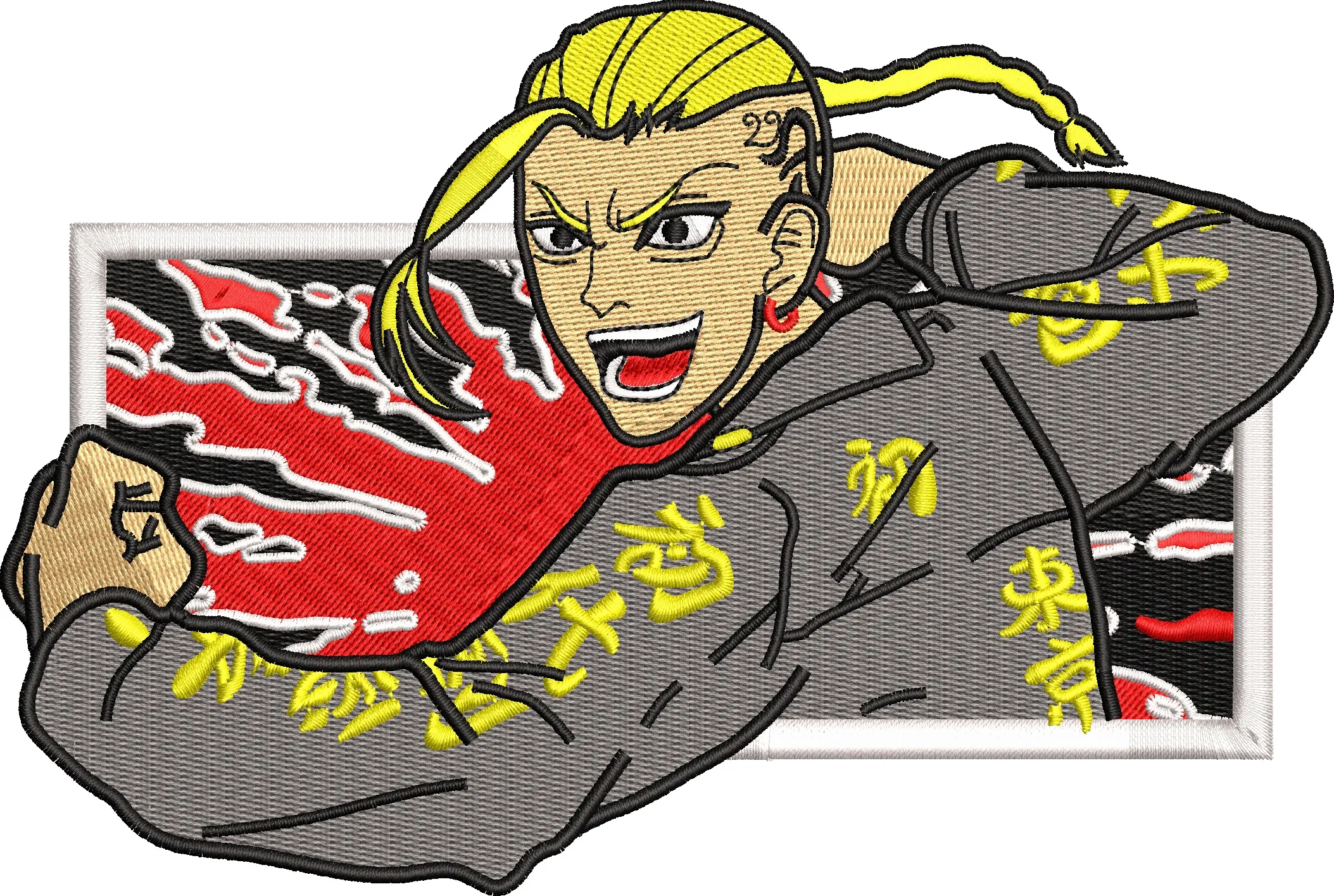  Blond Fighter with Kanji Jacket and Red Splash  embroidery pattern preview