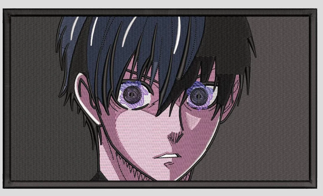  Blue Eyed Anime Boy Intense Stare Embroidered Patch  embroidery pattern preview
