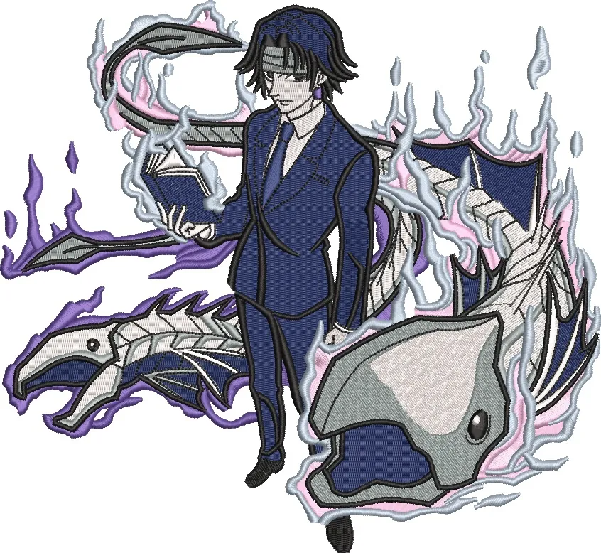  Blue Suit Anime Summoner with Dragon Serpent  embroidery pattern preview