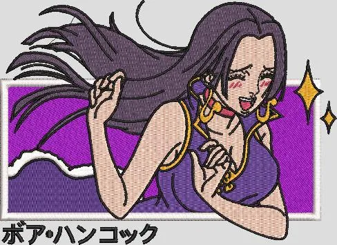  Boa Hancock Blushing on Purple Background  embroidery pattern preview