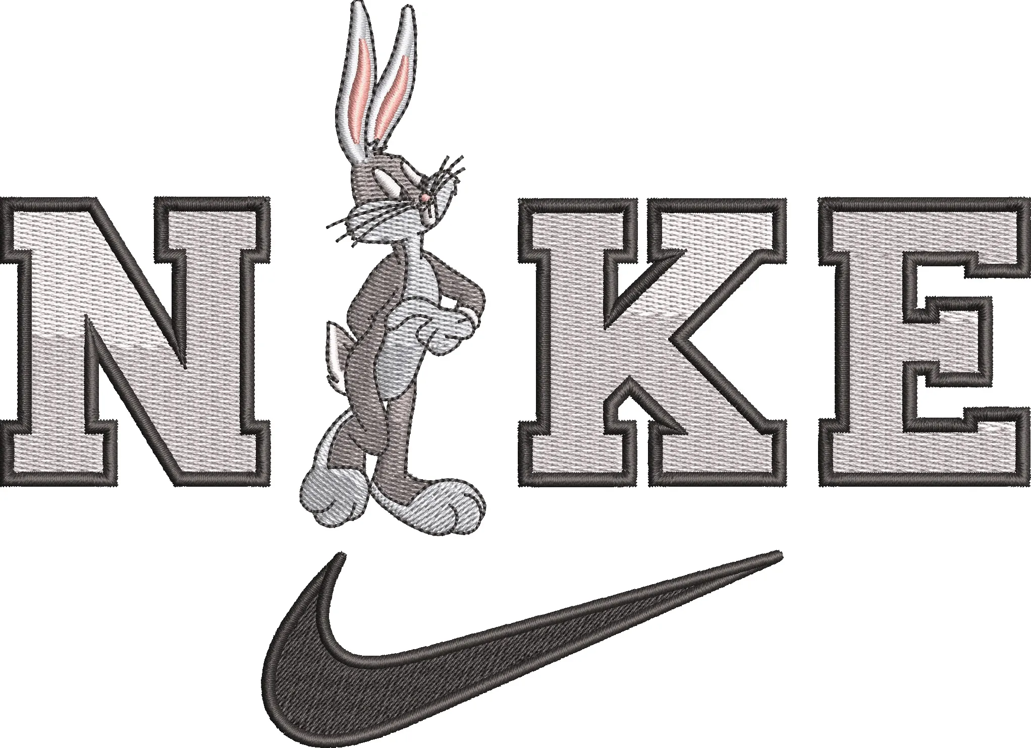  Bugs Bunny with Nike Text and Swoosh Logo  embroidery pattern preview