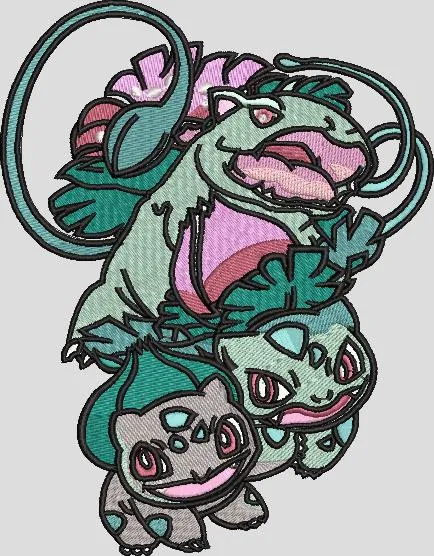  Bulbasaur Ivysaur Venusaur Stacked Embroidery Style  embroidery pattern preview