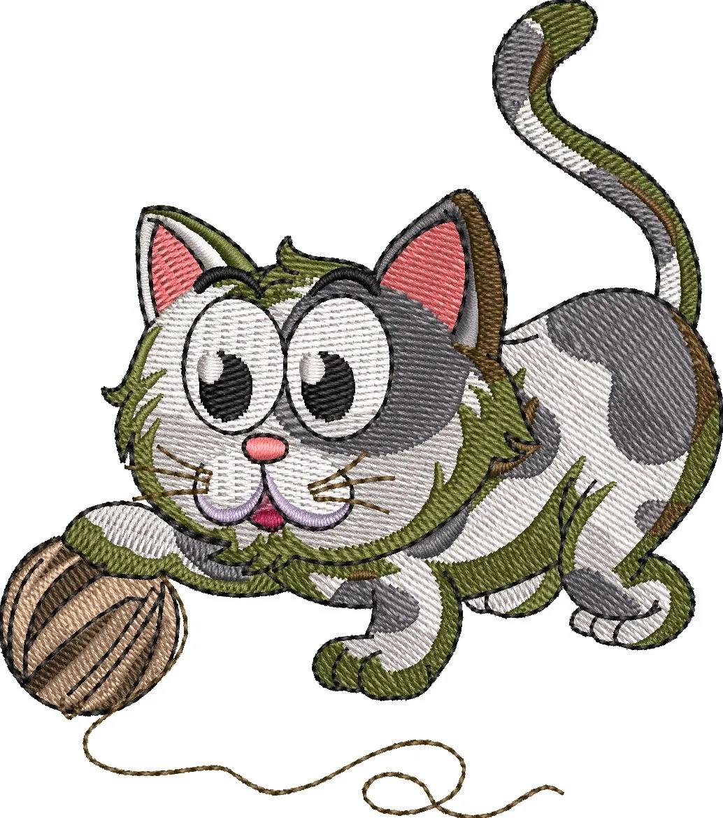  Cartoon Cat Playing with Yarn Ball  embroidery pattern preview