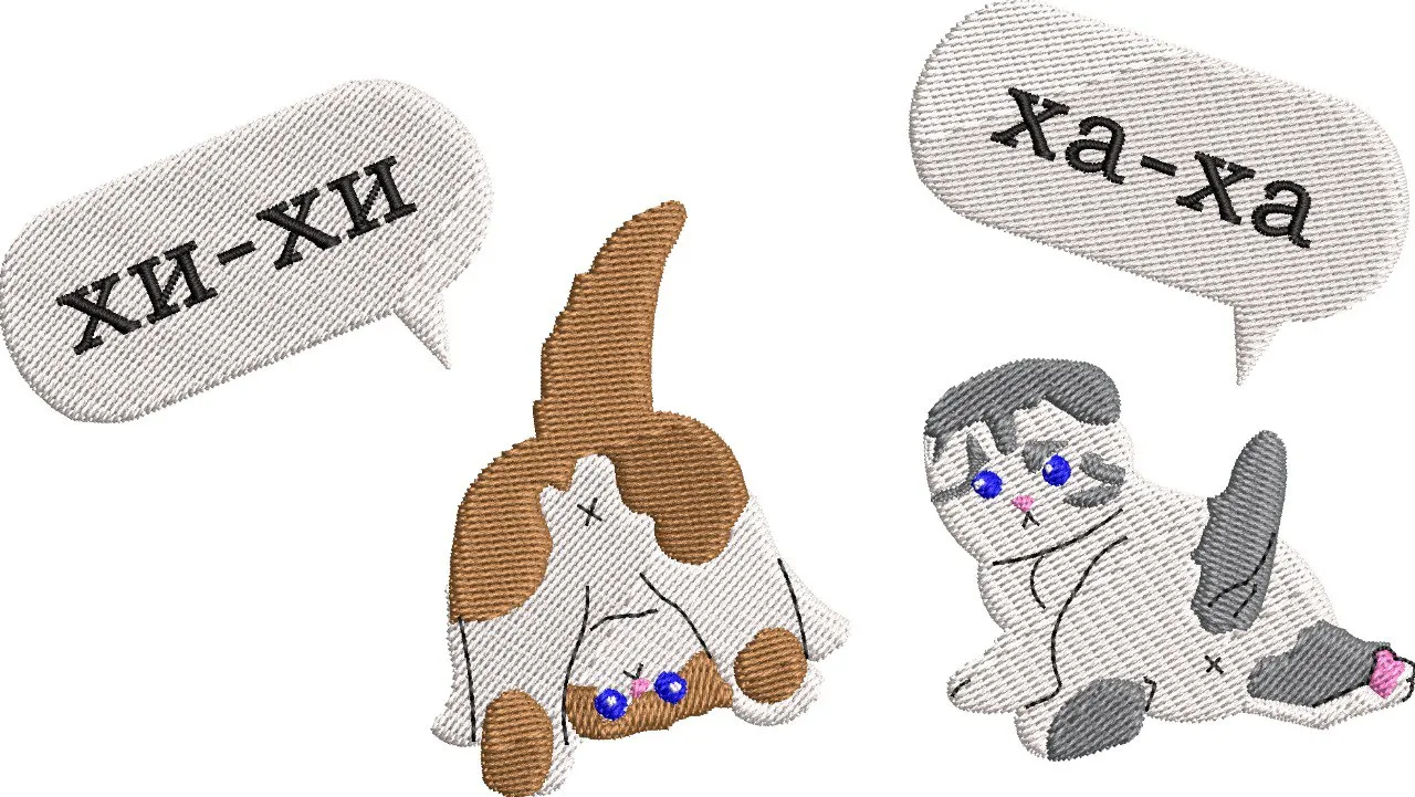  Cartoon Cats with Russian Laughter Speech Bubbles  embroidery pattern preview