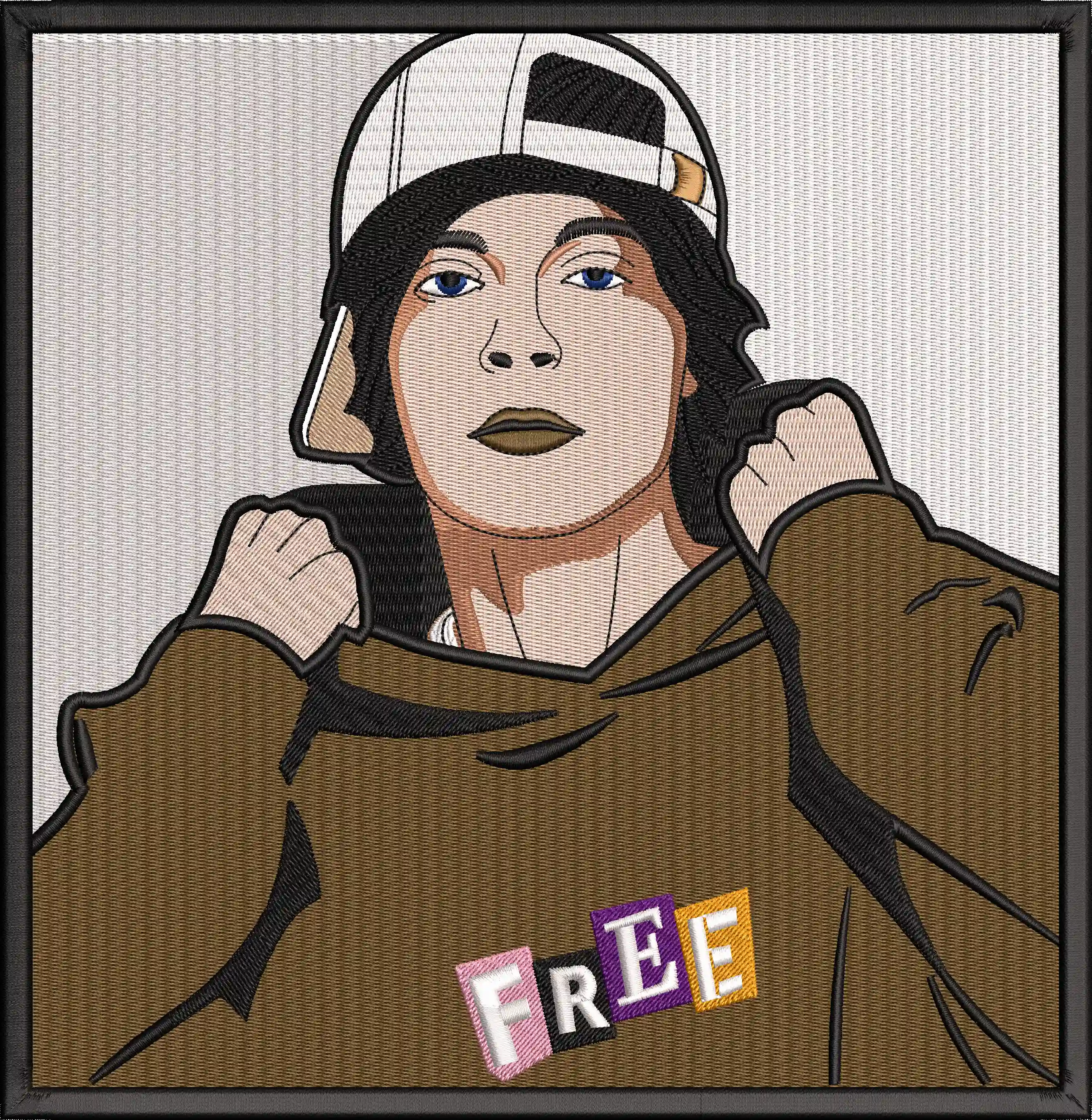  Cartoon Style Youth in Cap with Free Text  embroidery pattern preview