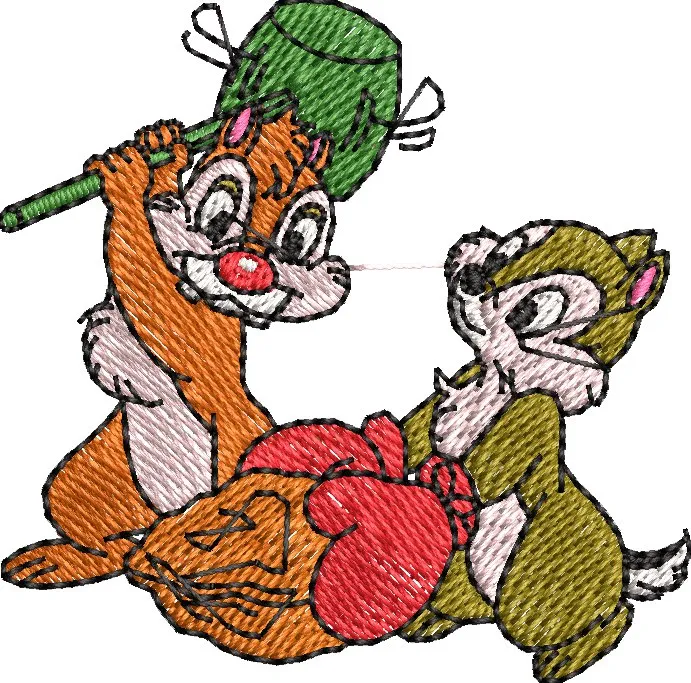  Chip and Dale with Halloween Treat Bag and Mallet  embroidery pattern preview