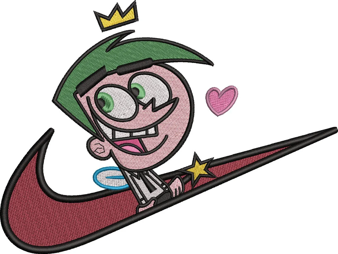 Cosmo from Fairly OddParents in Nike Swoosh  embroidery pattern preview
