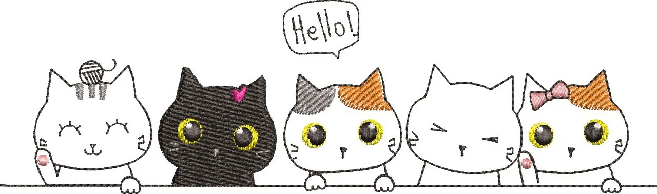  Cute Cats with Accessories and Hello Speech Bubble  embroidery pattern preview