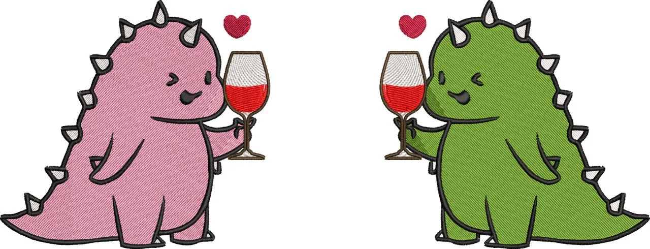  Cute Dinosaurs Toasting Wine  embroidery pattern preview