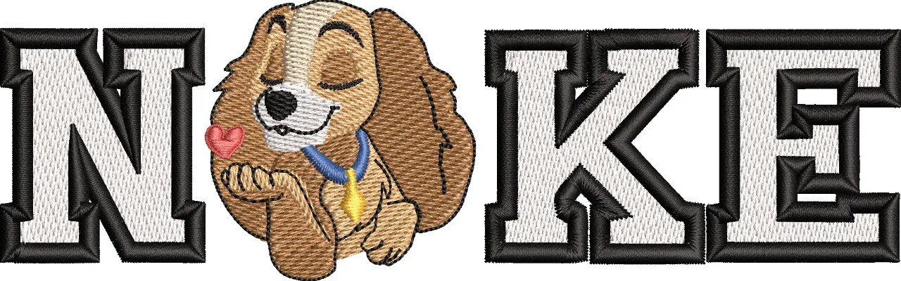  Cute Dog Replacing I in Nike Text  embroidery pattern preview