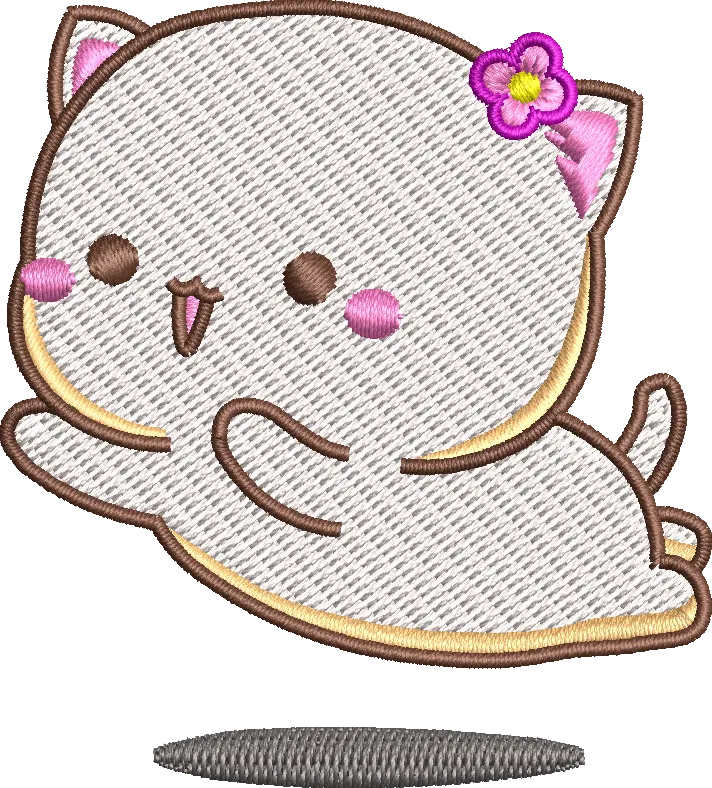  Cute Embroidered Cat with Pink Flower  embroidery pattern preview