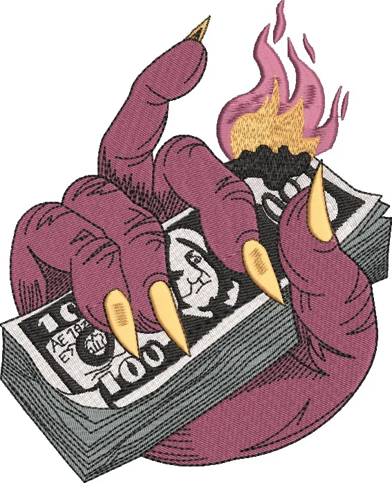  Demon Claw Holding Burning Money  embroidery pattern preview