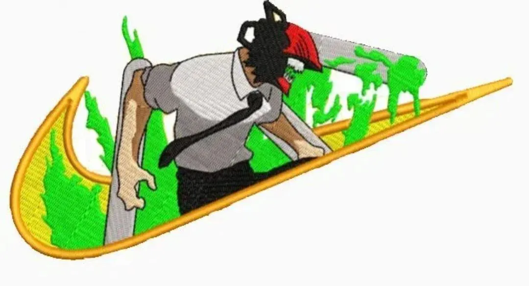  Denji Chainsaw Man in Nike Swoosh with Green Flames  embroidery pattern preview