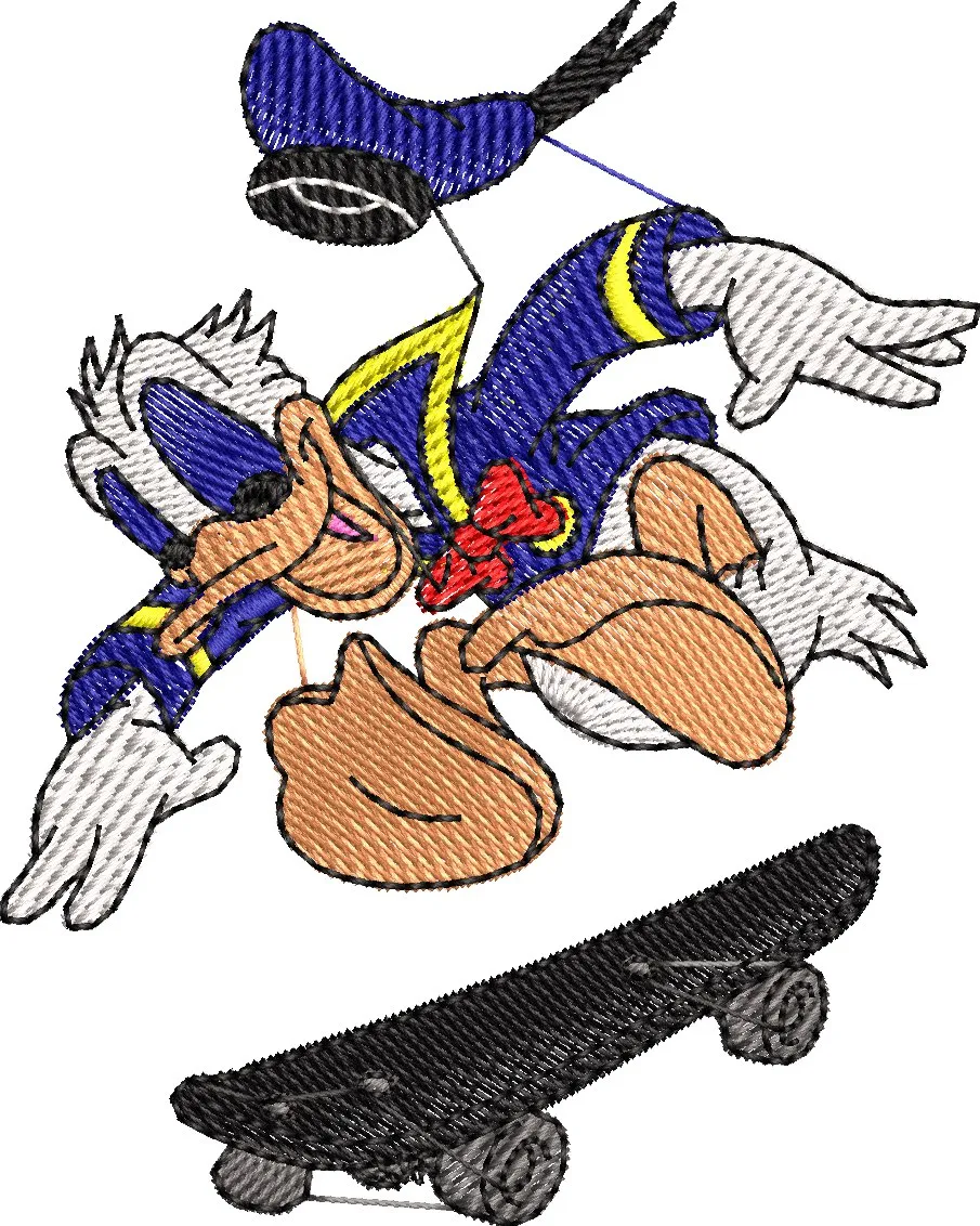  Donald Duck Skateboarding Embroidery  embroidery pattern preview