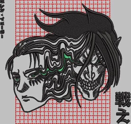  Eren Yeager and Attack Titan Fusion Abstract  embroidery pattern preview
