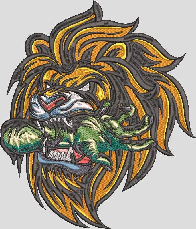 Fierce Lion with Zombie Hand  embroidery pattern preview