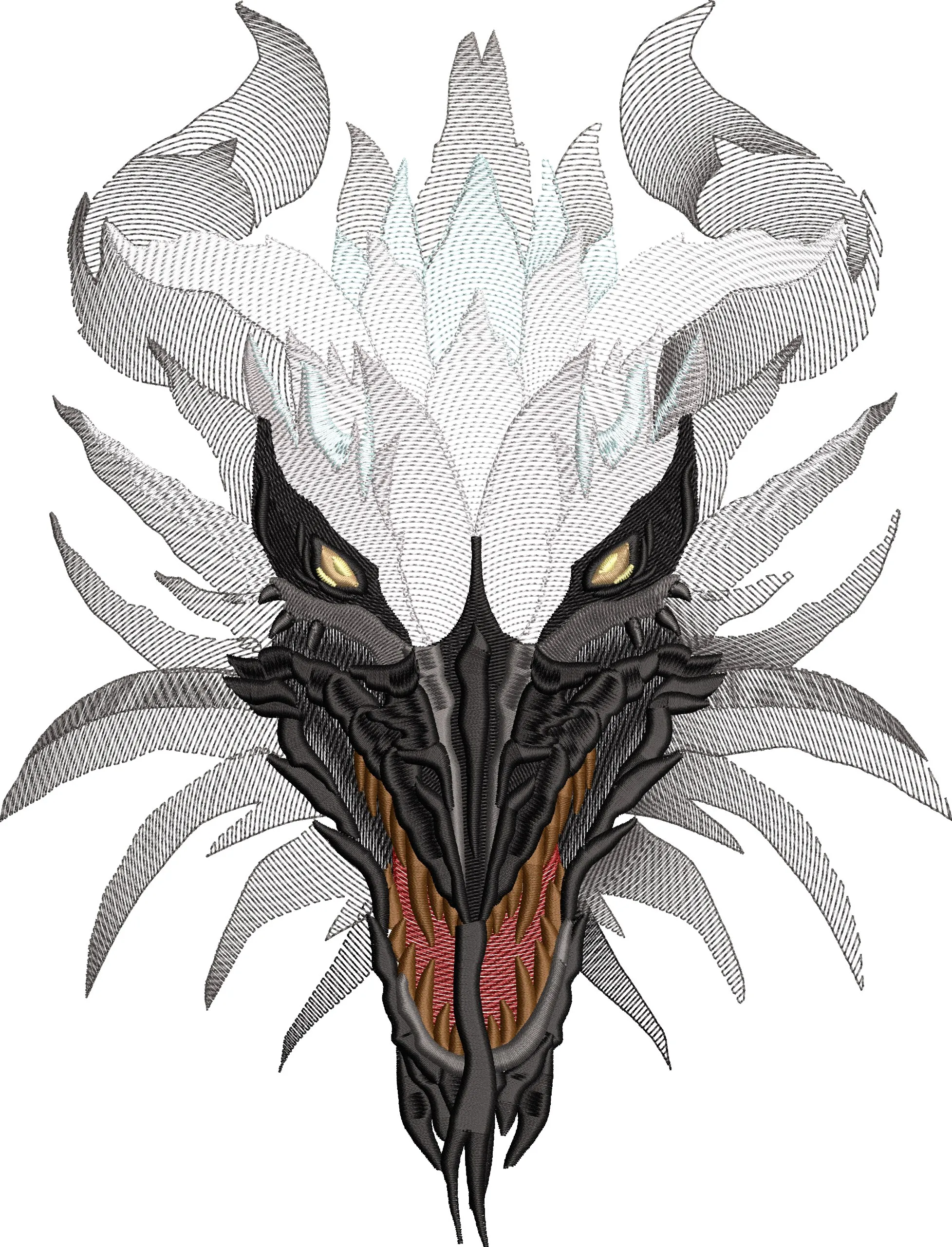  Fierce White Horned Dragon Head  embroidery pattern preview