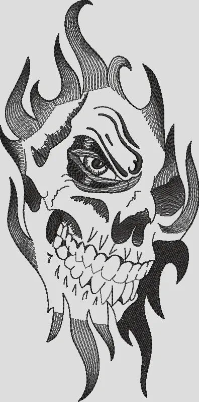  Flaming Skull with Detailed Teeth  embroidery pattern preview