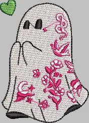  Ghost with Pink Floral Embroidery  embroidery pattern preview