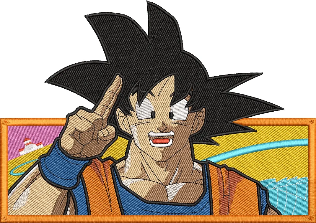  Goku Pointing Finger Rectangular Patch  embroidery pattern preview