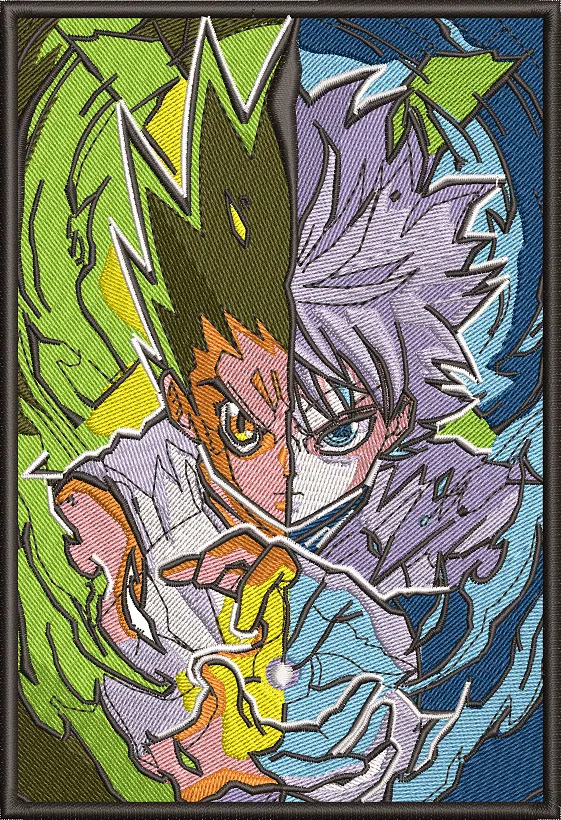  Gon and Killua Split Portrait Embroidered Style  embroidery pattern preview