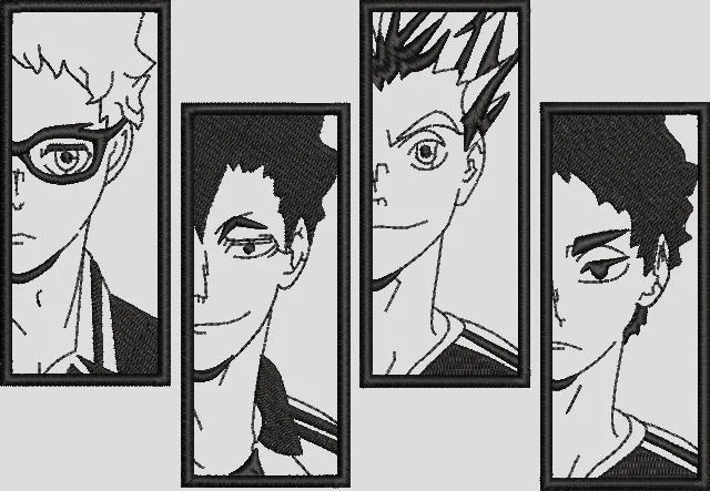  Haikyuu Boys Monochrome Portraits  embroidery pattern preview