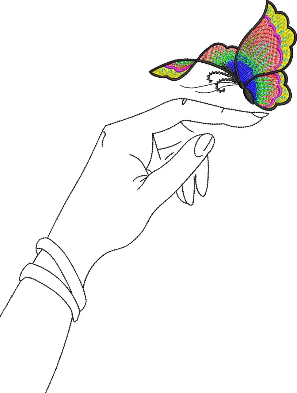  Hand Holding Rainbow Butterfly  embroidery pattern preview