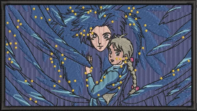  Howl and Sophie Surrounded by Feathers  embroidery pattern preview