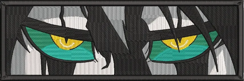  Intense Green and Yellow Anime Eyes with Black Hair  embroidery pattern preview