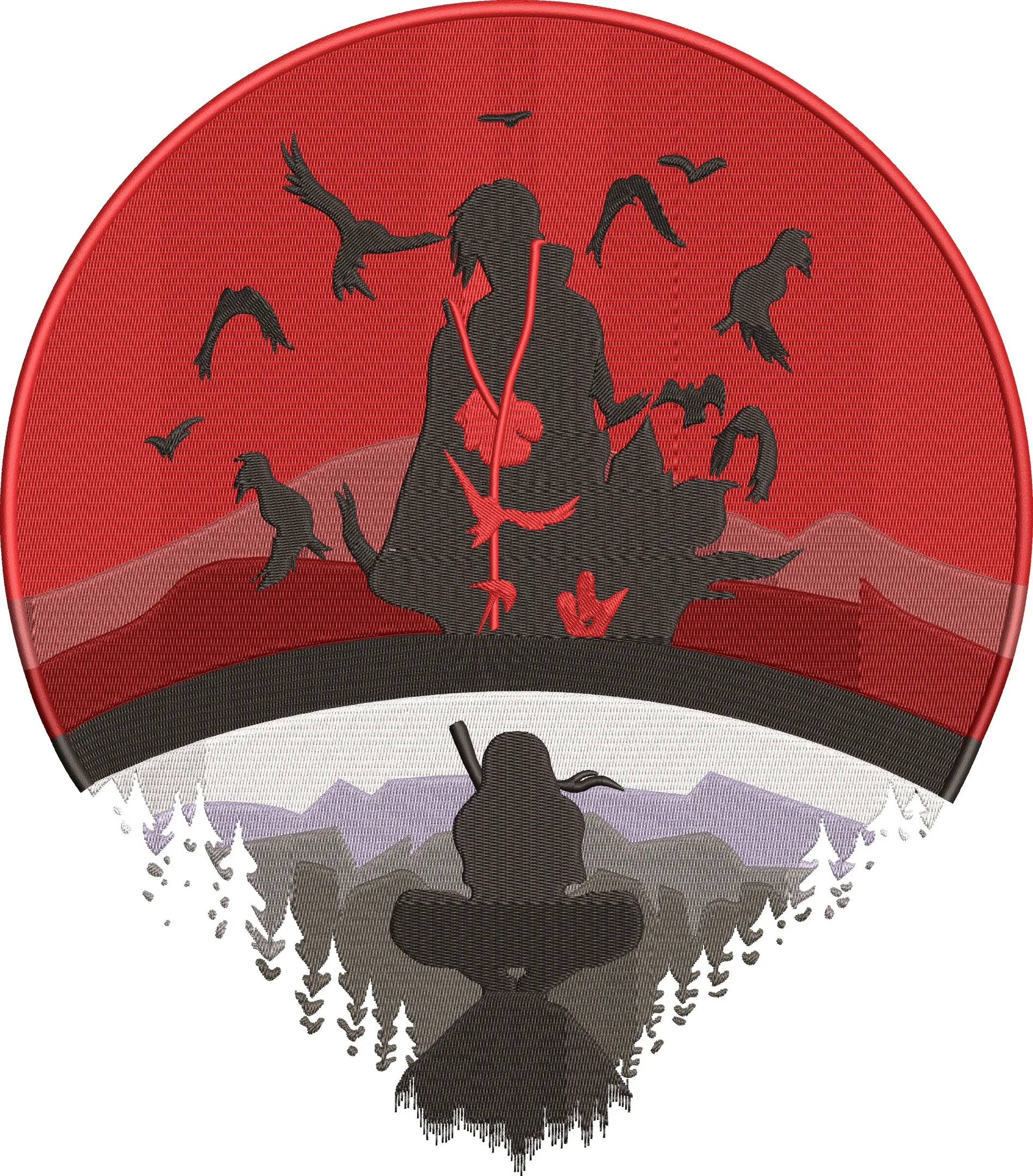  Itachi Uchiha Dual Silhouette Sunset  embroidery pattern preview