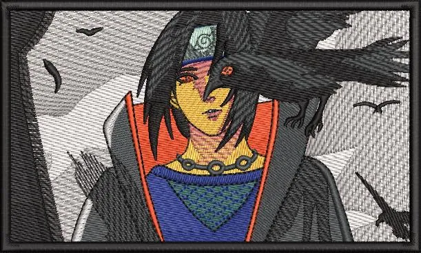  Itachi Uchiha with Crow Embroidery Patch  embroidery pattern preview