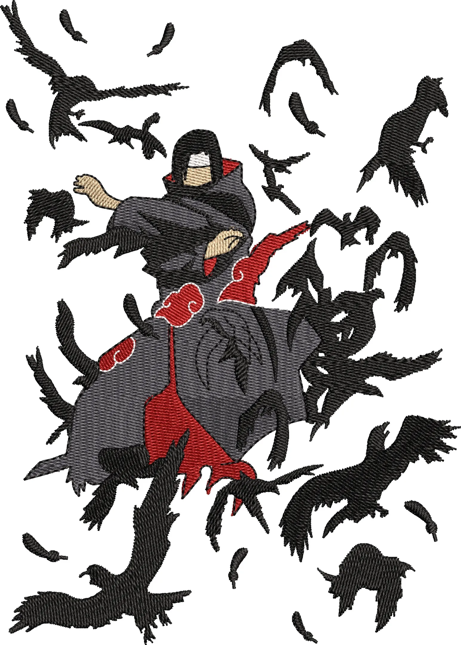  Itachi Uchiha with Crows Embroidery Style  embroidery pattern preview