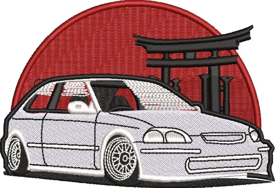  JDM Car with Torii Gate and Red Sun  embroidery pattern preview